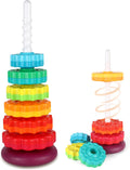 JUXUE Baby Spinning Stacking Toys for Toddlers 1-3, Rainbow Ring Stacker Montessori Toys for Babies for 12 Months, 1 2 3 One Year Old Girl Boy Christmas Birthday Gifts, Autism Sensory Learning Toy