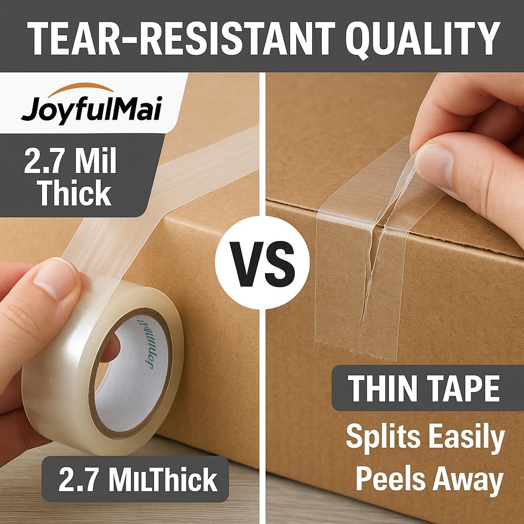 Clear Packing Tape, 6 Rolls 1.88inches Wide, 65 Yards Per Roll, 390 Total Yards Tape for Shipping Packaging Moving Sealing, Thicker Clear Packing Tape, (2.7Mil x 1.88" x 65Yds)