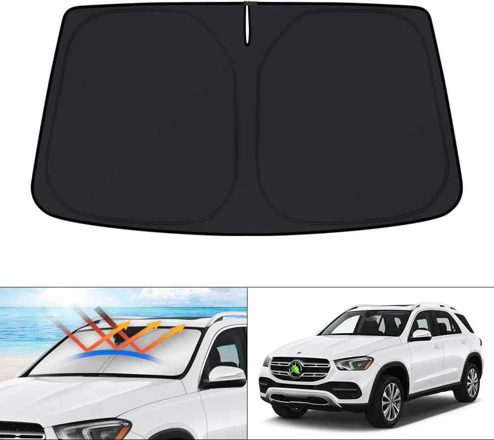 KUST Windshield Sun Shade for 2017-2026 Tesla Model Y/Model 3 Sunshade Accessories (Fit 2025-2026 Model Y Juniper / 2024 Model 3 Highland) Upgraded Foldable Sunshade, Blocks UV Rays Keep Car Cool