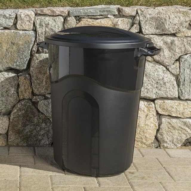 32 Gallon Heavy Duty Plastic Garbage Can, Included Click Lock Lid, Large Trash Can Sturdy Handles, Garage Trash Can, Indoor and Outdoor, Black