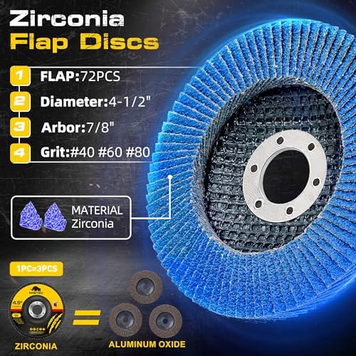 26 Packs Angle Grinder Cutting Flap Grinding Disc Wheel 4 1/2in Inches - 20 Packs 4.5"x1/4"x7/8" Cut off Wheels,3 Packs 4.5"x7/8" 60 Grit Flap Discs, 3 Packs 4.5"x1/25"x7/8" Grinding Wheels