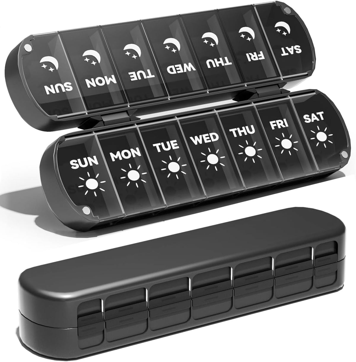 Foldable Weekly Pill Organizer 2 Times a Day - Magnetic Moisture-Proof 7 Day Pill Box AM PM, Portable Travel Medicine Organizer with Removable Lids for Vitamins, Supplements and Fish Oils (Multicolor)
