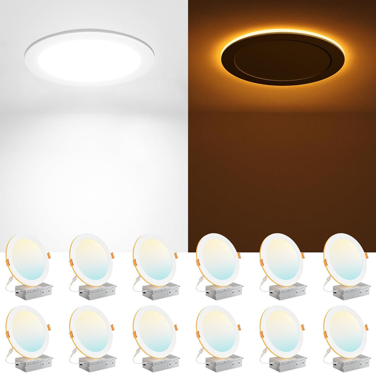 Amico 12 Pack 6 Inch LED Recessed Light with Night Light, 5CCT, 1100LM