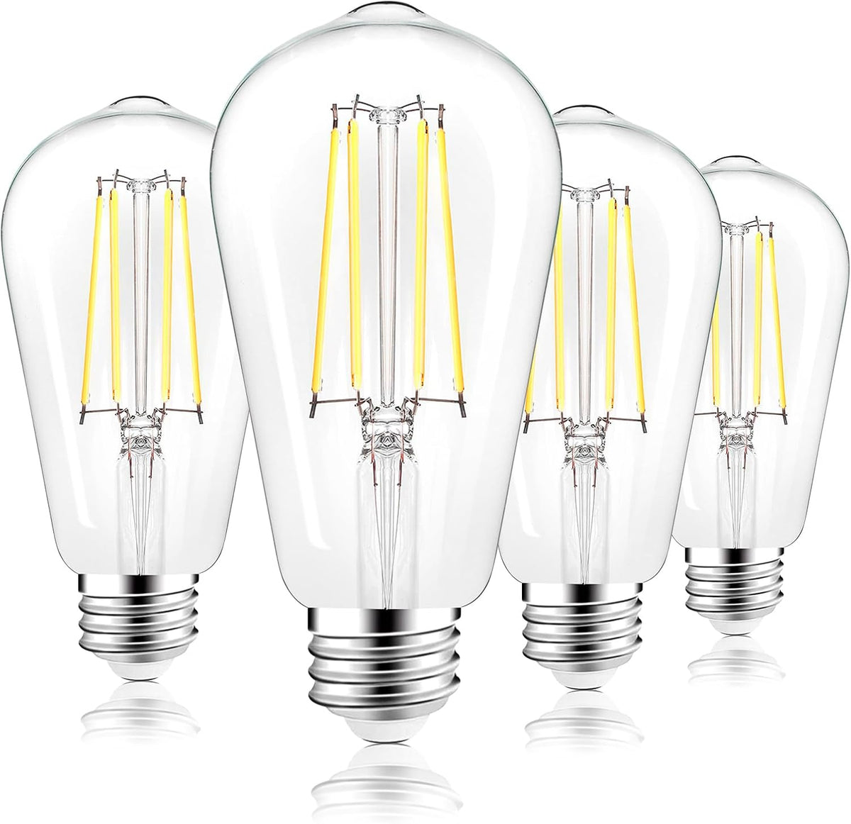 PARTPHONER LED Light Bulbs Dimmable Vintage Edison Bulb, E26 LED Bulb 60W Equivalent 720 Lumens, Warm White 2700K, ST58 Antique LED Filament Bulb CRI 85+, Clear Glass, Pack of 4
