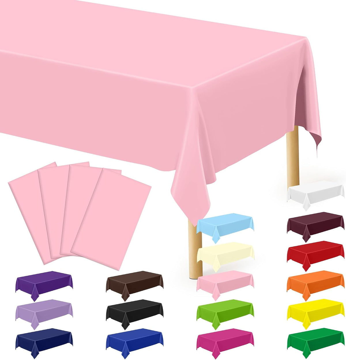 4Pack Black and Gold Tablecloths for Events, 54" x 108" Plastic Table Cloth Disposable for Rectangle Tables, Waterproof Table Cloth Cover for New Years Eve Decorations Holiday Birthday Wedding Dining