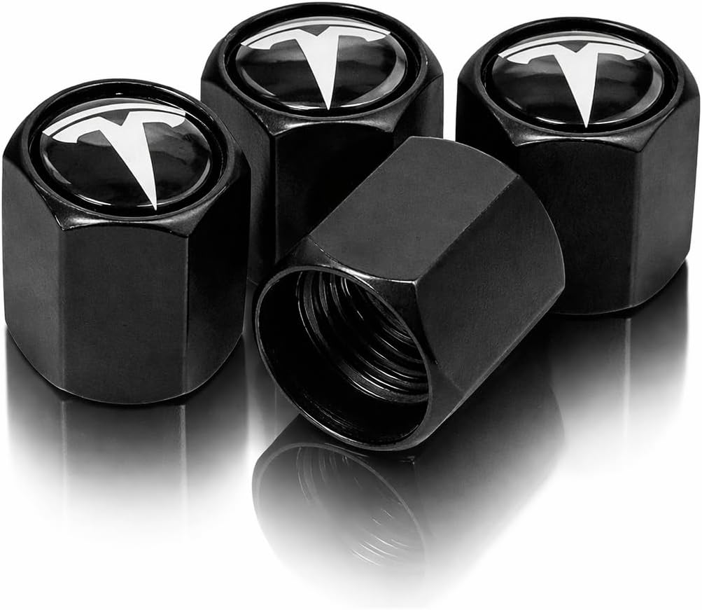 TACTILIAN Car Tire Valve Stem Caps for Tesla Model 3, S, Y, X Accessories | Leakproof Aluminum Tire Valve Caps 4 Pack with Rubber O-Rings Compatible with Tesla Model Y Accessories 2025