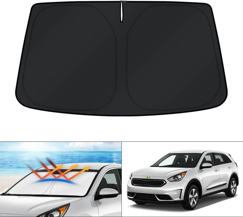 KUST Windshield Sun Shade for 2017-2026 Tesla Model Y/Model 3 Sunshade Accessories (Fit 2025-2026 Model Y Juniper / 2024 Model 3 Highland) Upgraded Foldable Sunshade, Blocks UV Rays Keep Car Cool