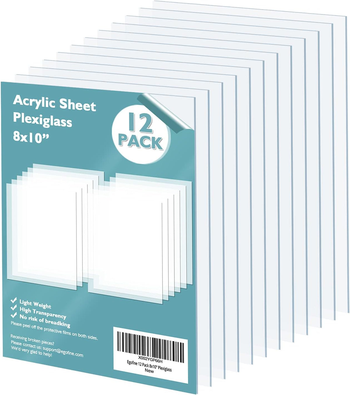 Egofine Plexiglass Sheets Acrylic Sheets 6 Pack of 8x10’’ 0.04 Thick Clear Plastic Cast Transparent Plexi Glass for Crafting Projects, Replacement Picture Frame Glass, DIY Display, Easy to Cut