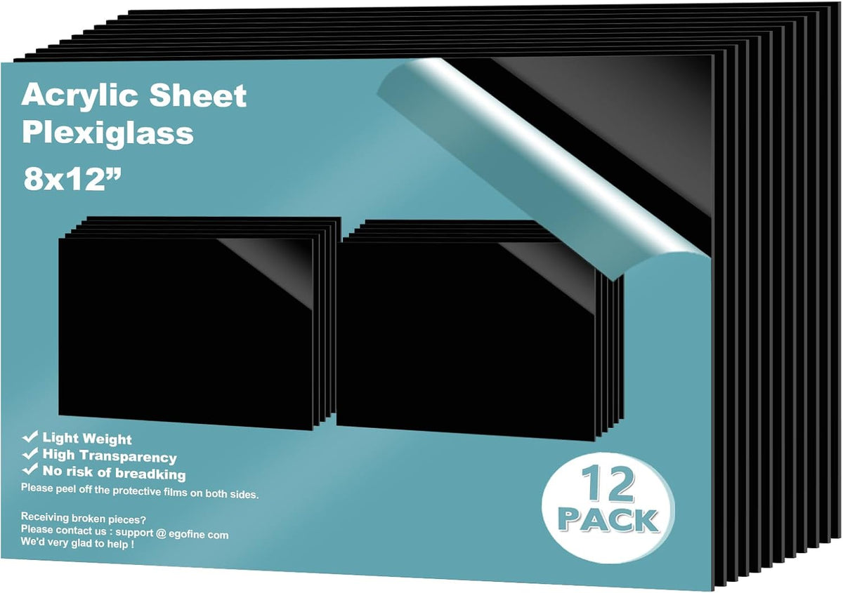 Egofine Plexiglass Sheets Acrylic Sheets 6 Pack of 8x10’’ 0.04 Thick Clear Plastic Cast Transparent Plexi Glass for Crafting Projects, Replacement Picture Frame Glass, DIY Display, Easy to Cut