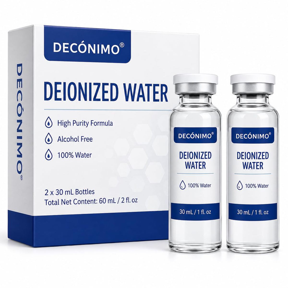 Deionized Water, 2 Pack 30 mL Glass Vials, 100% Pure Alcohol-Free