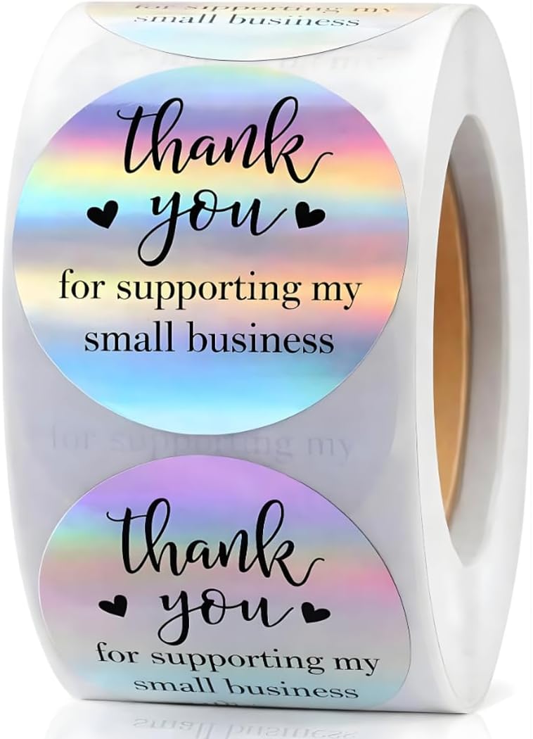 Holographic Thank You Stickers, 500 Count, 1.5 Inch Iridescent Foil