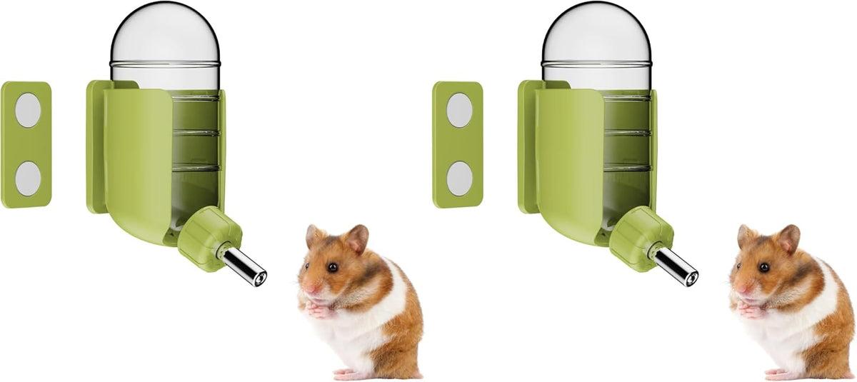 Hamster Water Bottle with Magnetic Holder, Freestanding Water Bottle for Glass Tanks, Suitable for Syrian Dwarf Hamsters Gerbils Mice Rats Degus (Grey, 4 oz (Magnetic-Mounted))