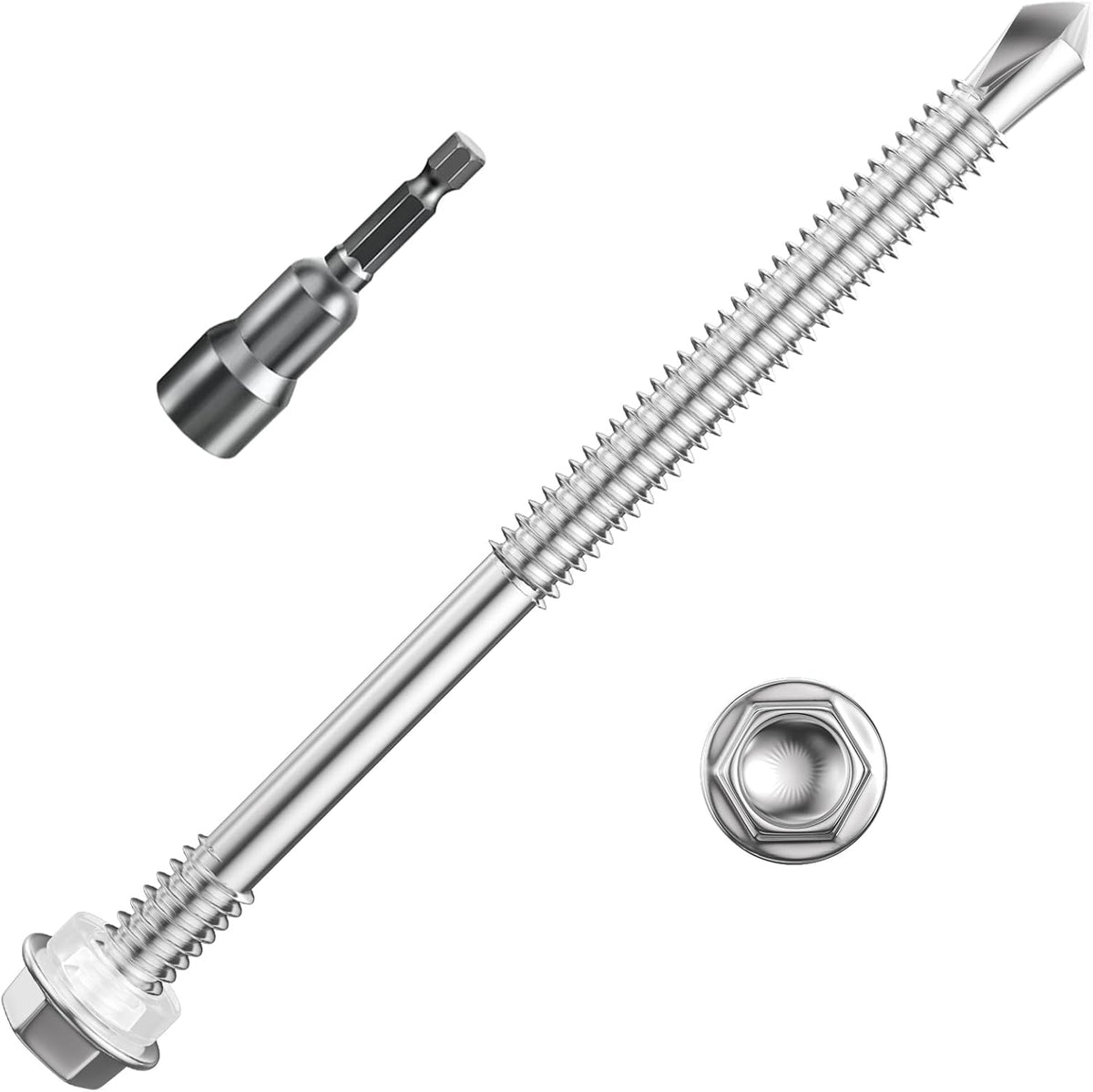 Wensilon (300Pcs) #8×3/4" Hex Washer Head Self Drilling Screws, 410 Stainless Steel Metal SheetScrews，TEK Screws, Sheet Metal Self Tapping Screws
