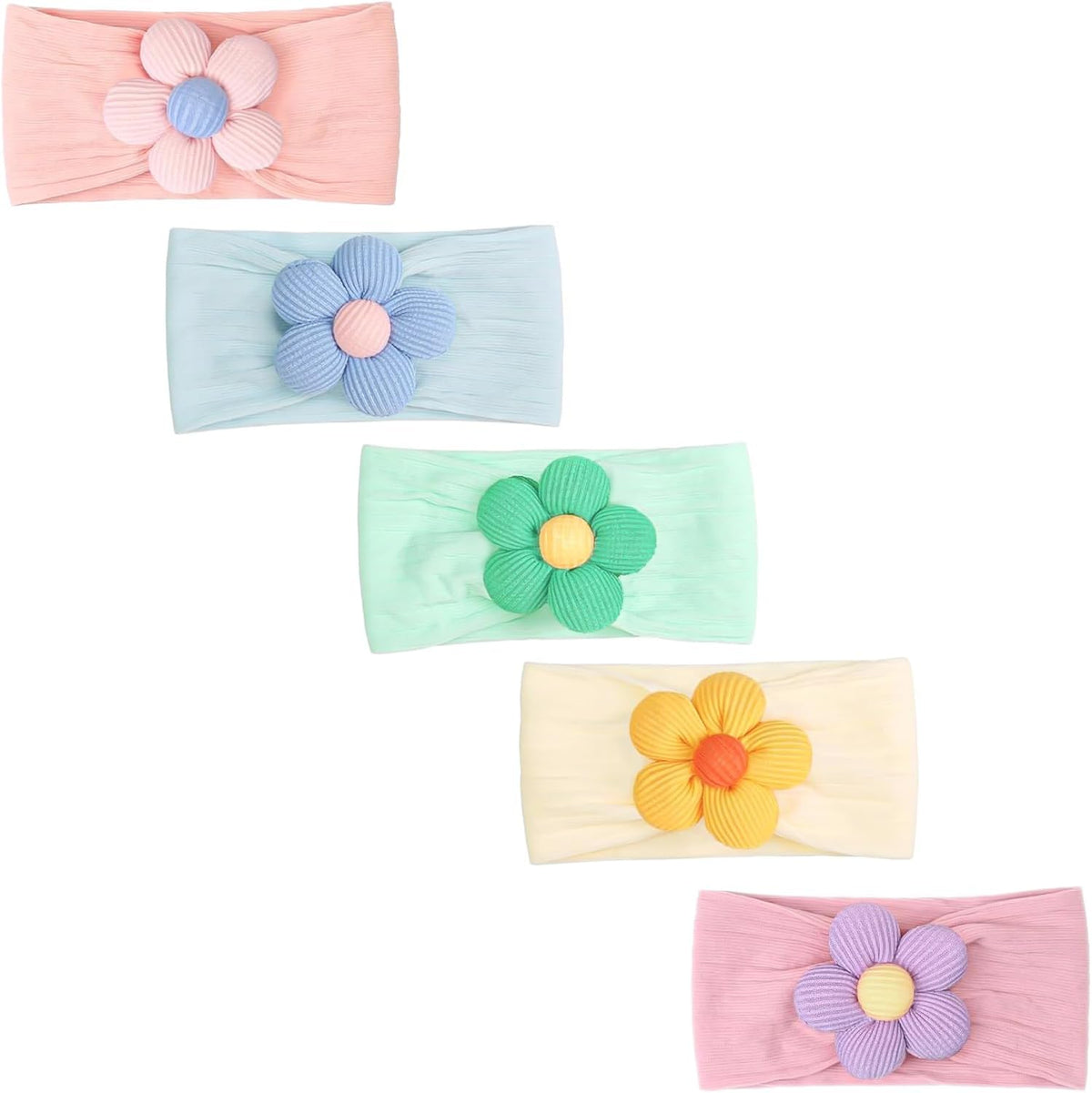 CÉLLOT 5Pcs Baby Flower Headbands Baby Girl Soft Nylon Headband for Newborn
