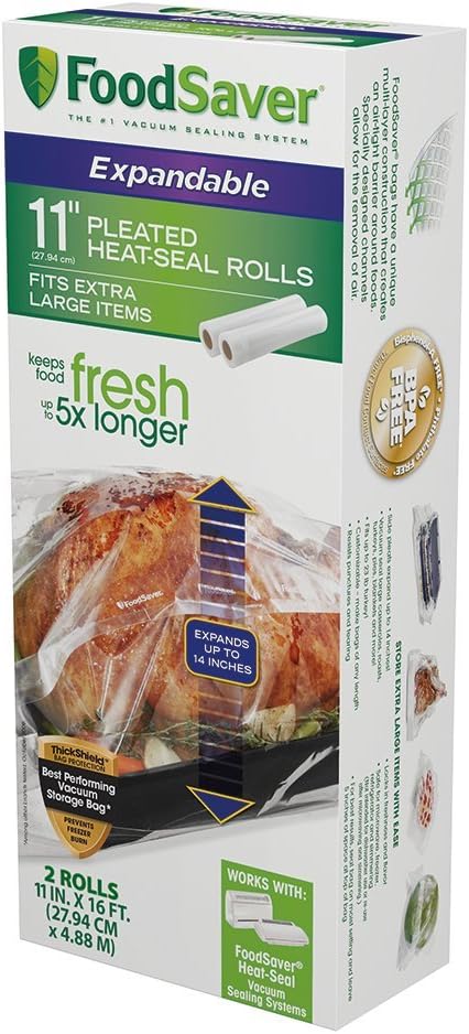 FoodSaver Custom Length Vacuum Sealer Bags Multipack, 5 Count Rolls for Airtight Food Storage and Sous Vide - Compatible with FoodSaver, 8 (2 Pack) and 11 (3 Pack)