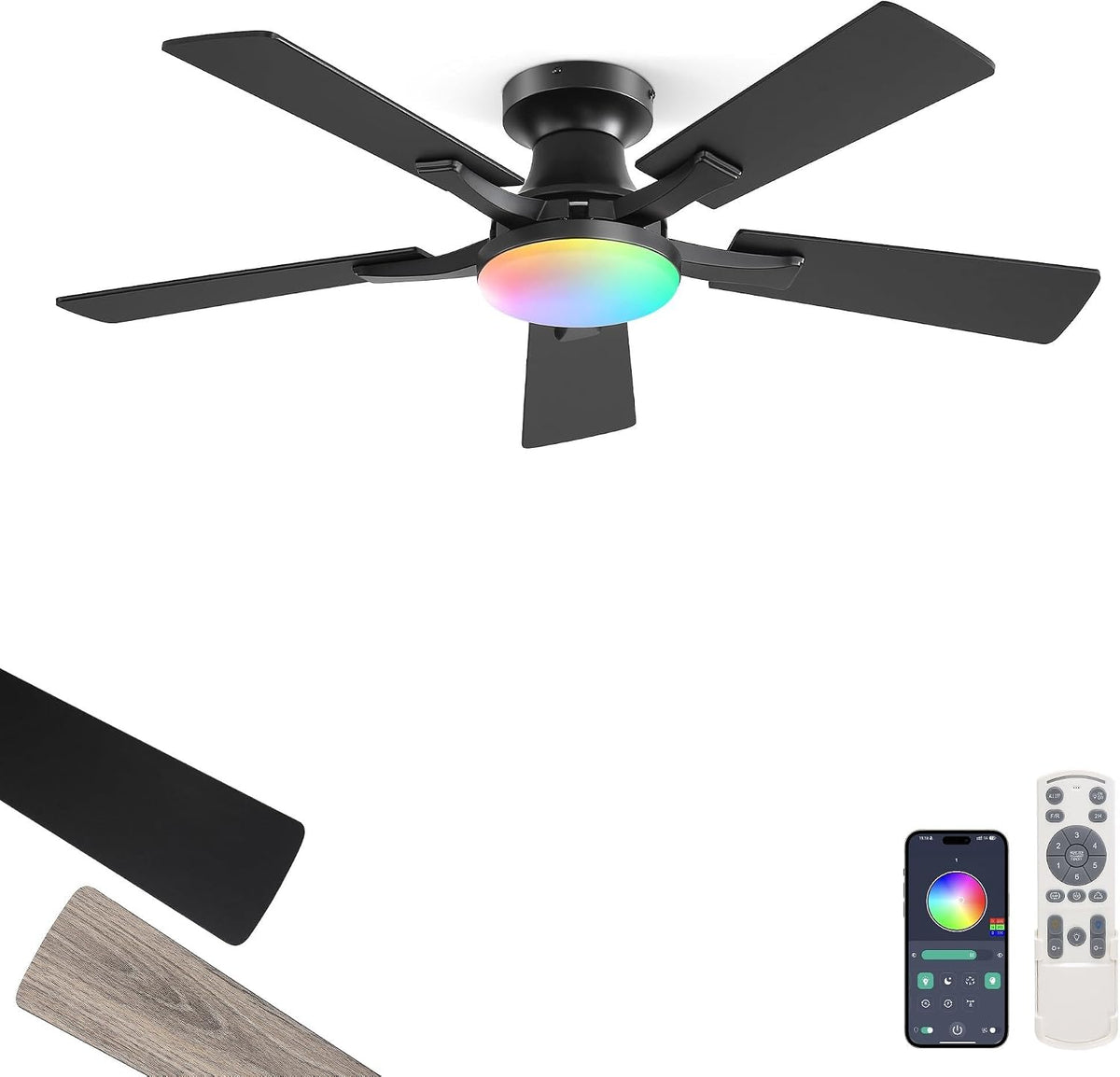 ZMISHIBO 52 Inch Ceiling Fans with Lights, Remote&App Control, Flush Mount