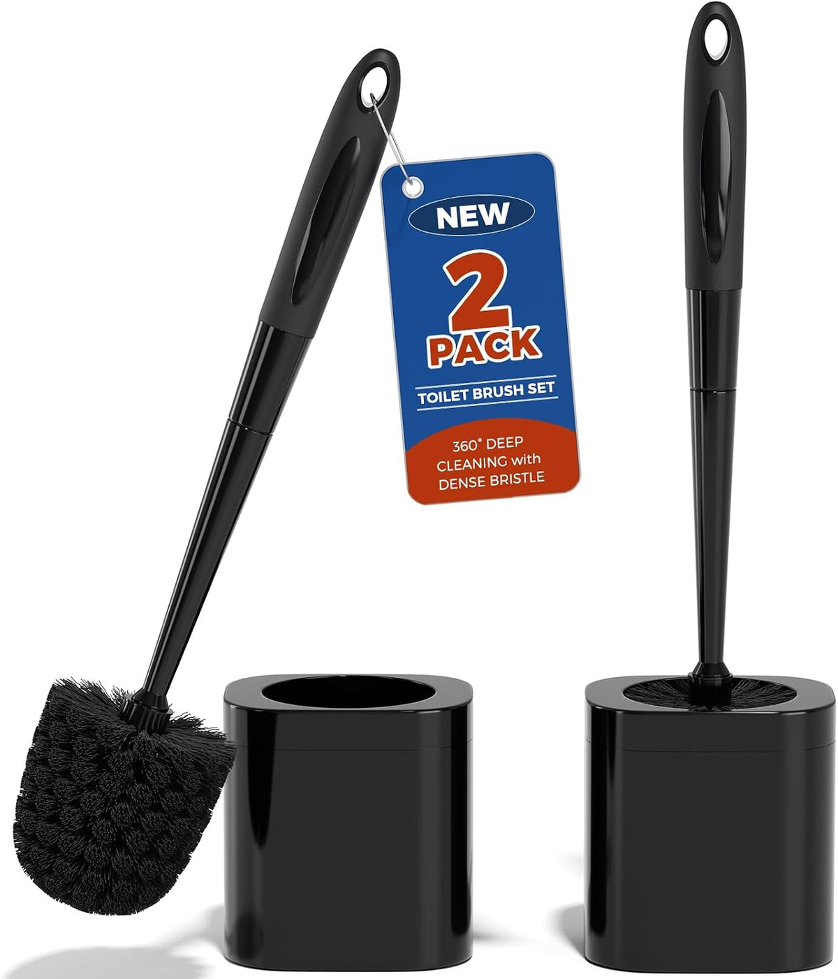 Holaloha Toilet Brush and Holder Set, Space Saving, 2 Pack, White