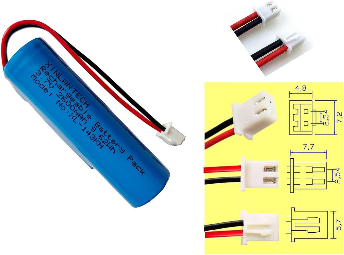 XINLANTECH 3.7V 2600mAh 18650 Rechargeable Li-ion Battery with Jst XH2.54/2P Connector Plug Wires for DIY Electronics, Toys, Lighting,Bluetooth Devices and More