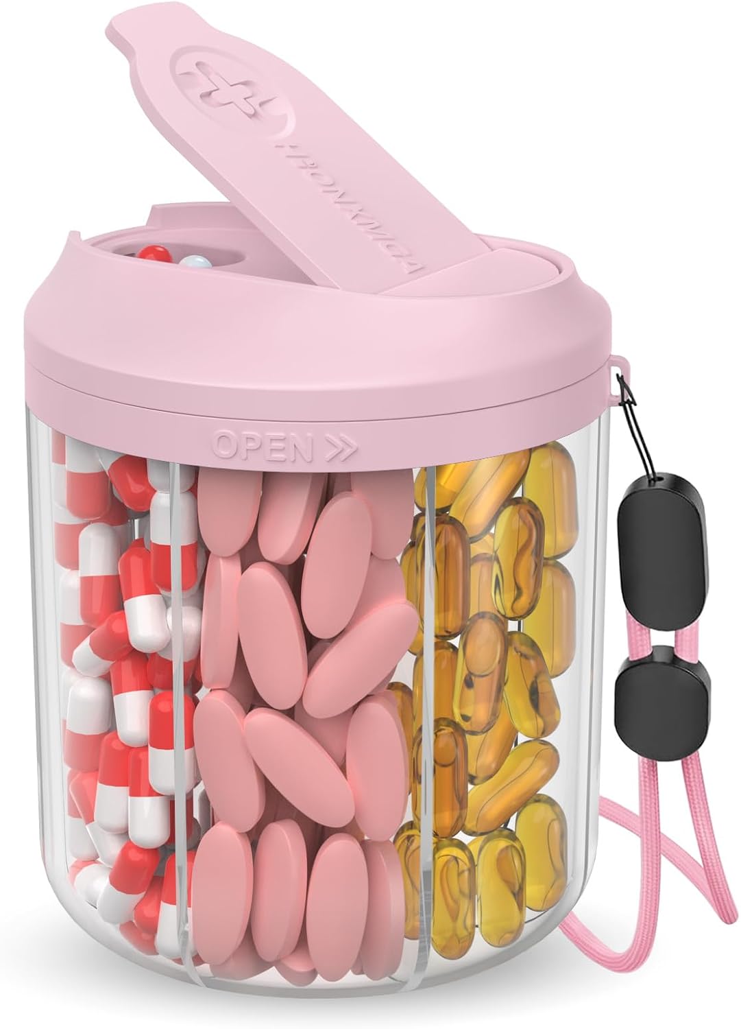 HIONXMGA Pill Bottle Organizer, Pill Dispenser Supplement Container Black