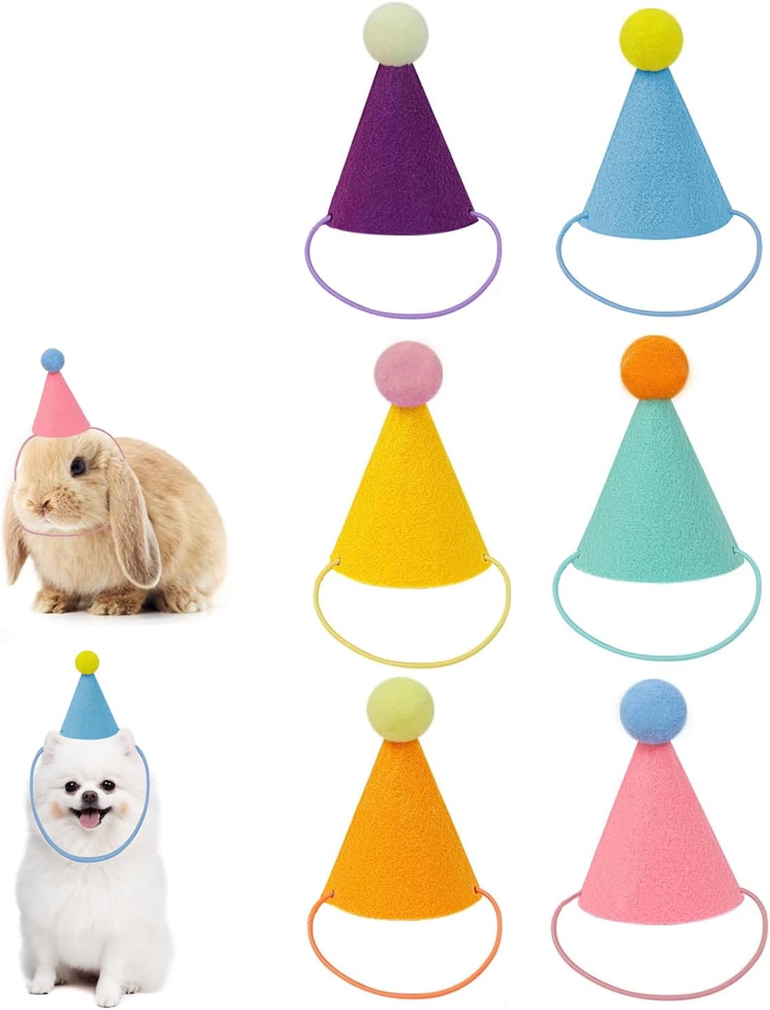 Mini Party Hats, Birthday Party Cone Hats Dolls Dog Cat Rabbit Puppies Assorted Animal Birthday