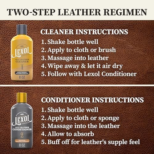 Leather Cleaner and Conditioner Kit by Lexol for Furniture Car Interiors Shoes Handbags, leather cleaner and conditioner two-step system with 2 sponges, 8 oz each