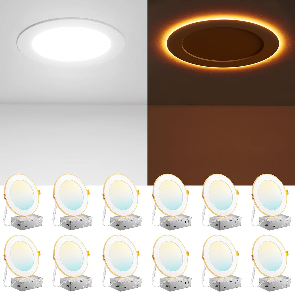 Amico 12 Pack 6 Inch LED Recessed Light with Night Light, 5CCT, 1100LM