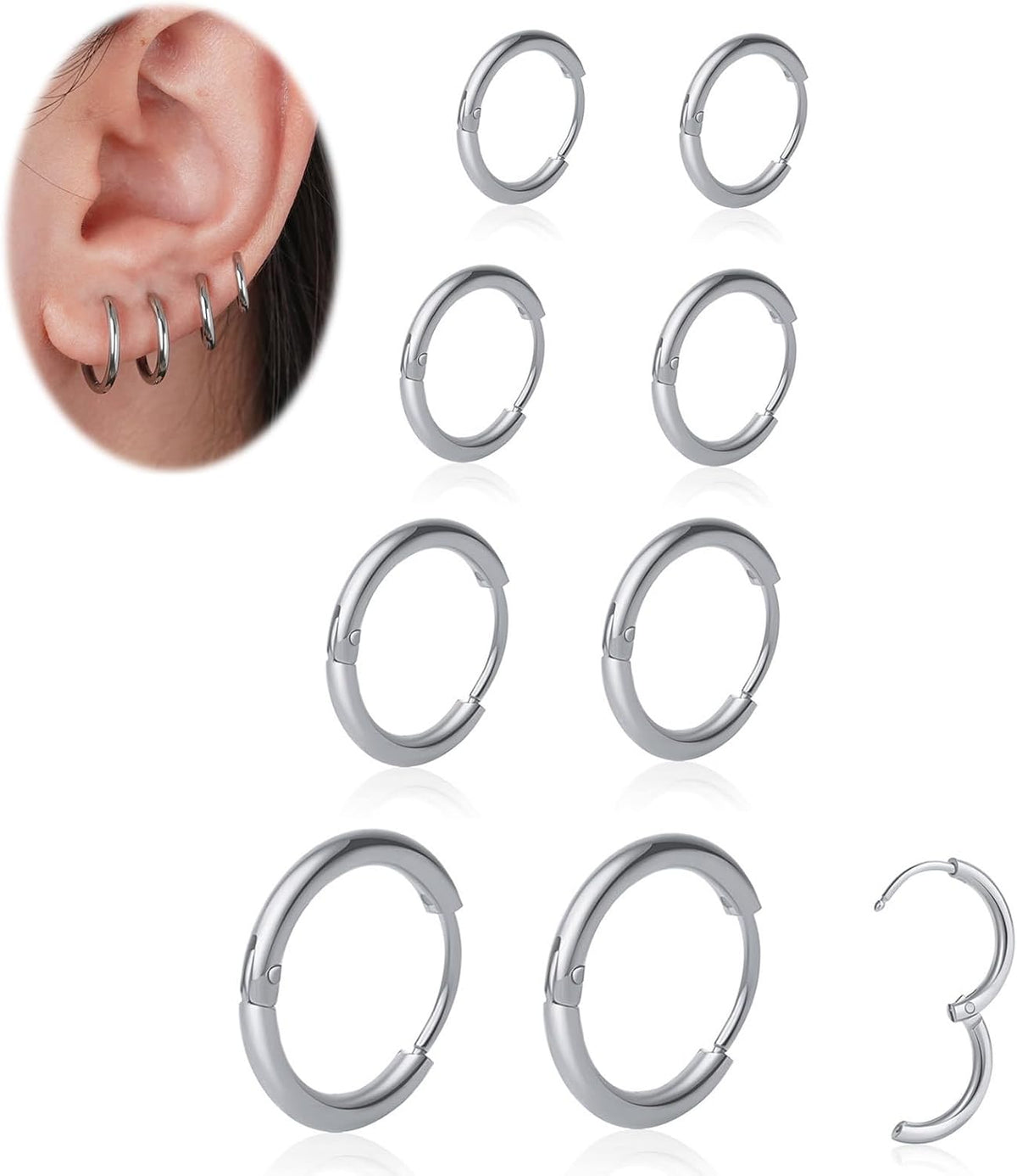 1 Pair 6mm Small Hoop Earrings for Women, Huggie Earrings (Silver/1.6mm)