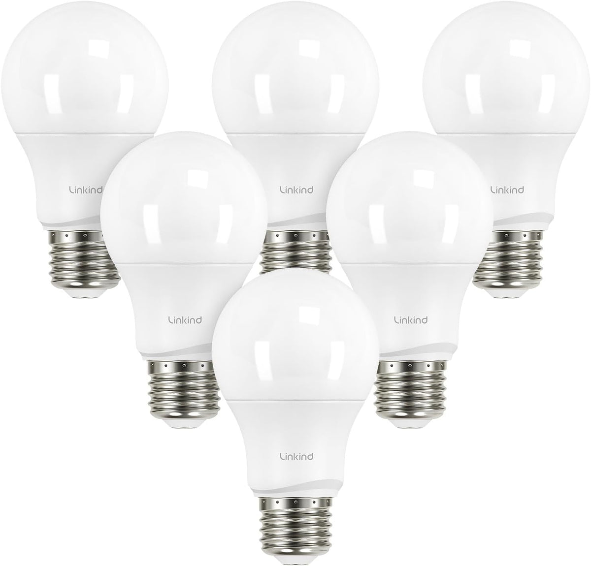 Linkind A19 LED Light Bulbs Dimmable, 60W Equivalent, Energy Efficient 9W, 2700K, 800 Lumens, E26 Standard Base, Lighting for Bedroom Living Room Home Office, 6 Packs