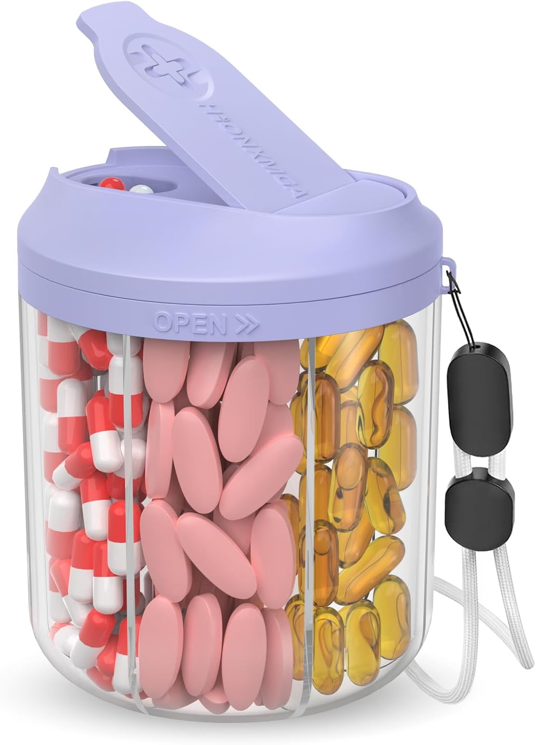 HIONXMGA Pill Bottle Organizer, Pill Dispenser Supplement Container Black