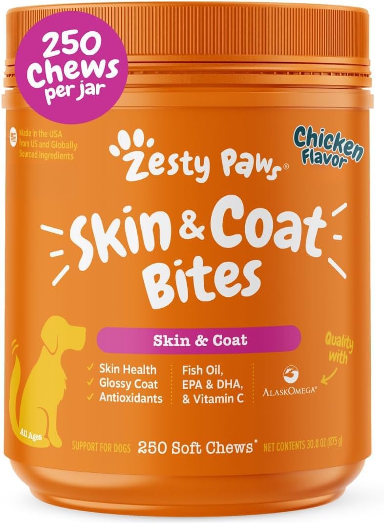 Zesty Paws Salmon Oil for Dogs - Skin & Coat Chews, Salmon, 90 Ct