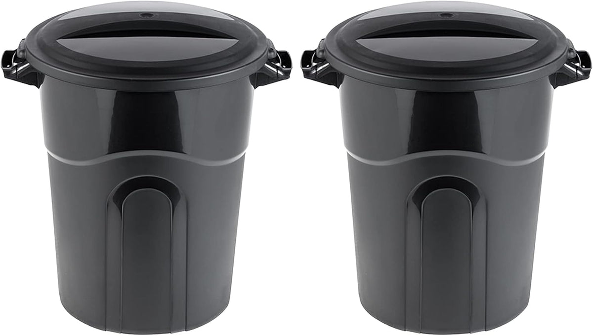 United Solutions 32 Gallon Wheeled Outdoor Garbage Can with Attached Snap Lock Lid and Heavy-Duty Handles, Black, Heavy-Duty Construction, Perfect Backyard, Deck, or Garage Trash Can, 2 Pack