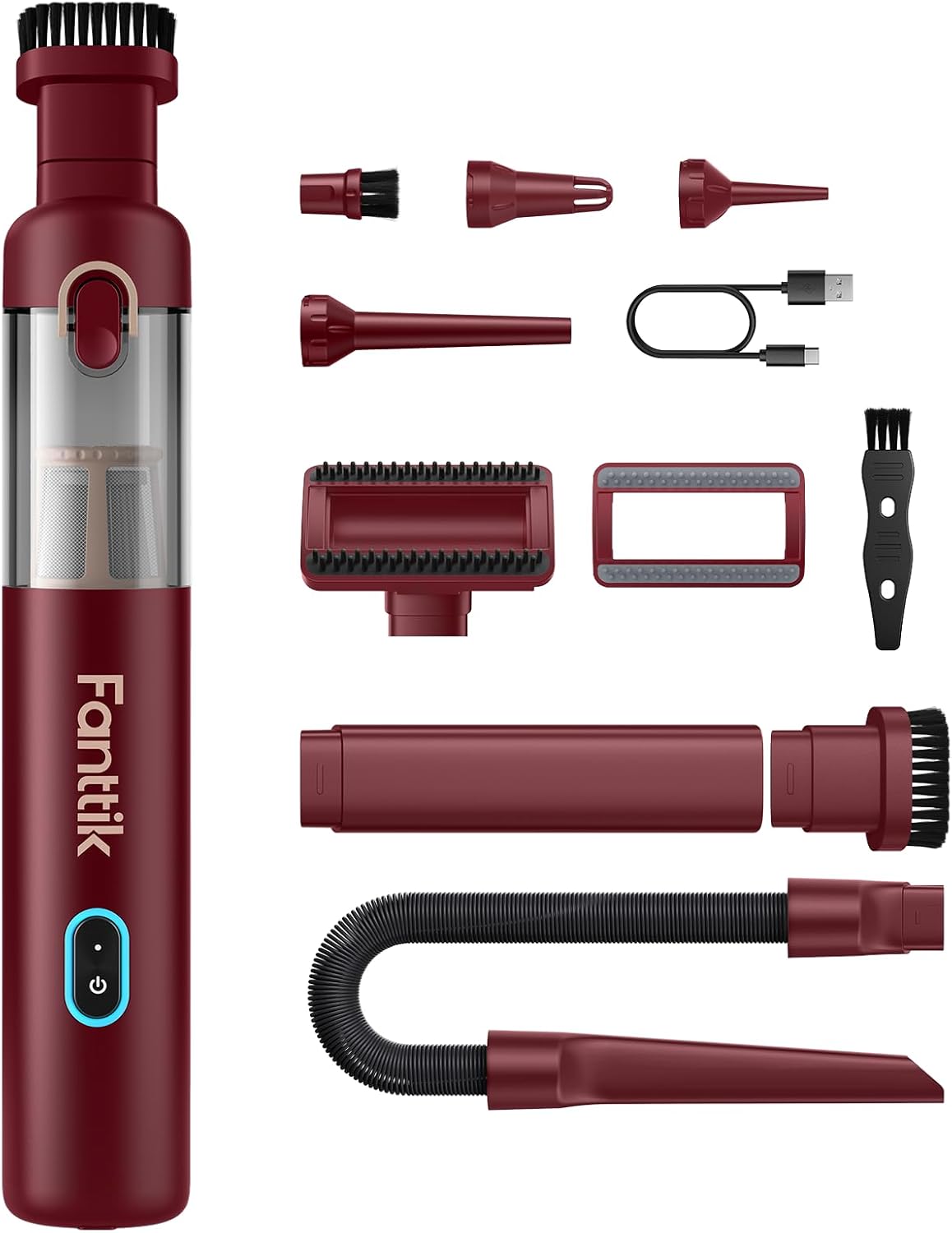 Fanttik Slim V8 APEX Cordless Car Vacuum & Air Duster, 4-in-1 Portable Mini Vacuum with 19000pa Suction Power for Pet Hair, Type-C Charge, One-Touch Empty for Car, Office Desk, Keyboards (Black)