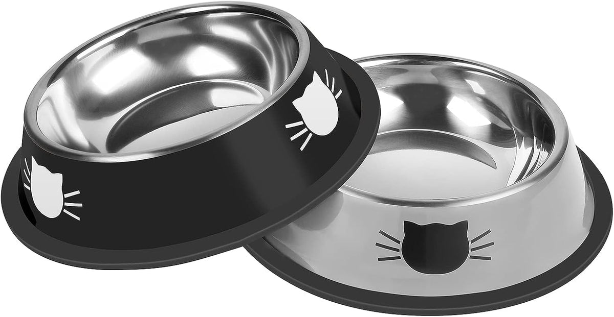 Serentive 2 Pcs Non-Slip Stainless Steel Small Cat Food Bowls - Unbreakable, Thicken 7 Oz Cat Dishes - Indoor, Removable Rubber Base, Easily Clean, Lovely Color