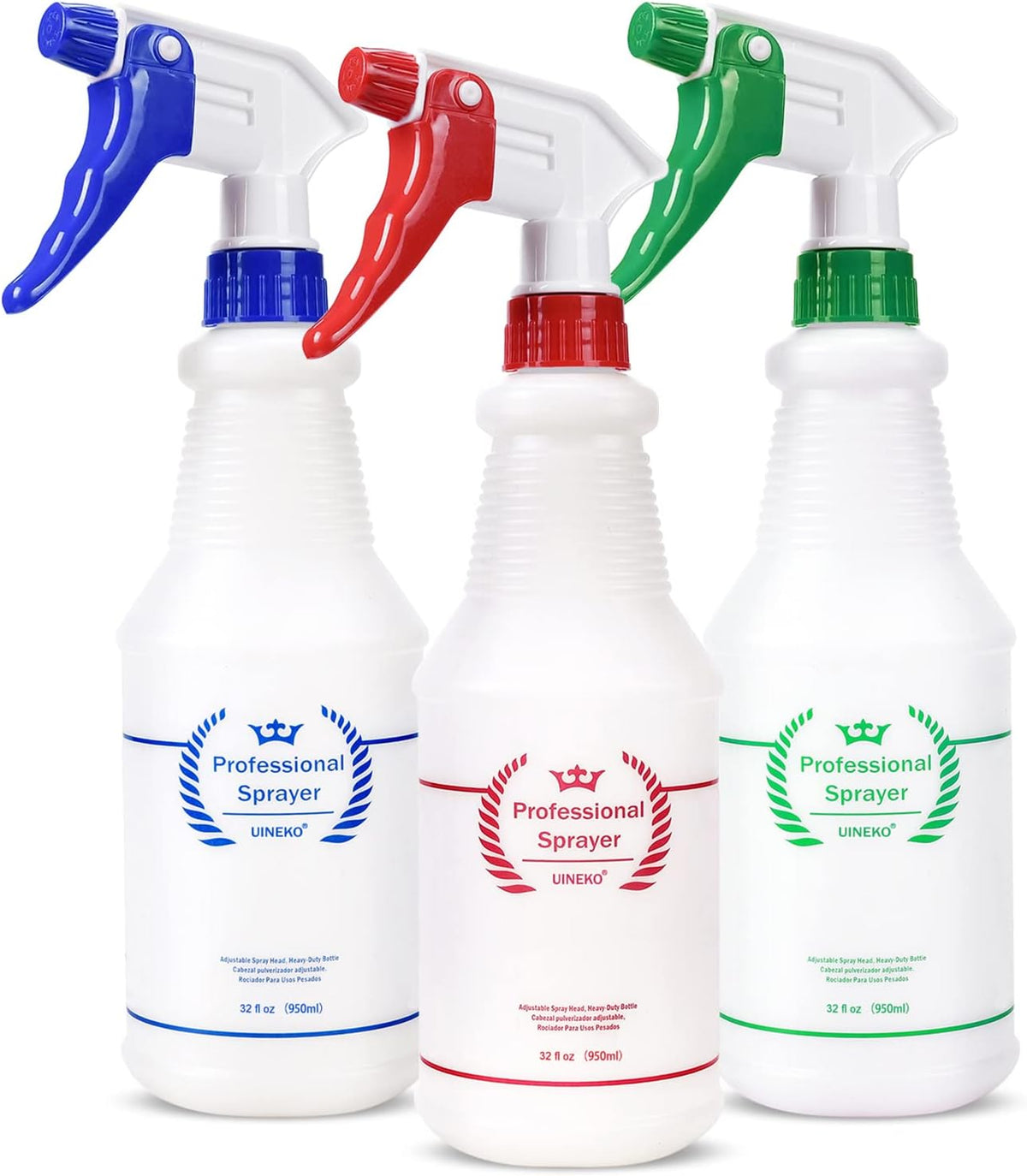 Uineko Plastic Spray Bottles 3 Pack, 24 Oz, Heavy Duty Sprayer, All-Purpose