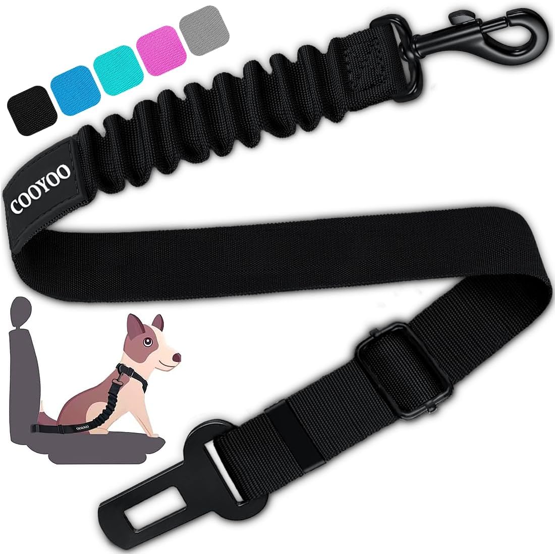 COOYOO Dog Seat Belt, Durability Retractable Dog Car Harness Adjustable Dog Seat Belt for Vehicle Nylon Pet Safety Seat Belts Heavy Duty & Elastic (1 Pack Black)