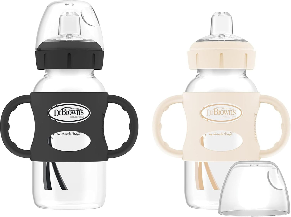 Dr. Brown's Wide-Neck Sippy Spout Bottle with Handles, Pink & Ecru, 2-Pack