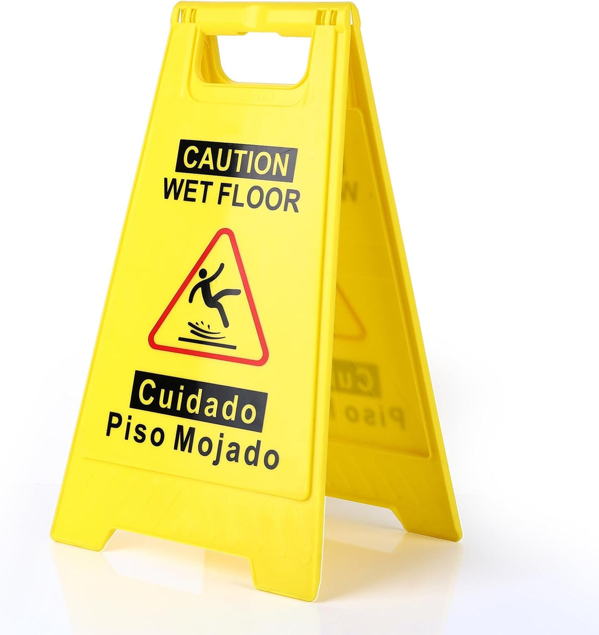 WOUSEDO 2-Pack Caution Wet Floor Sign,17.5" Height,Bright Yellow Double-Sided Folding A-Shaped Frame Design, Bilingual Caution Message