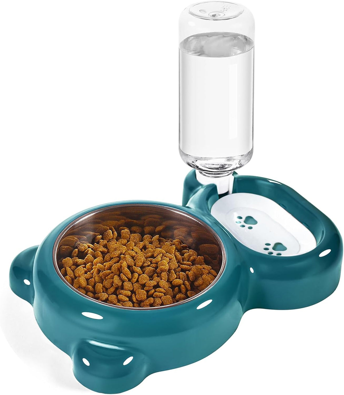 Dog Bowls, Cat Food and Water Bowl Set with Water Dispenser and Stainless Steel Bowl for Cats and Small Dogs - Pink