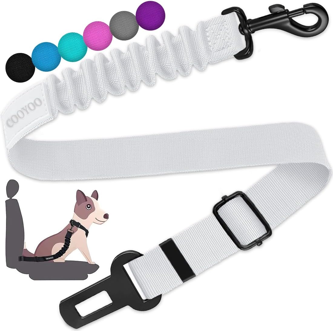 COOYOO Dog Seat Belt, Durability Retractable Dog Car Harness Adjustable Dog Seat Belt for Vehicle Nylon Pet Safety Seat Belts Heavy Duty & Elastic (1 Pack Black)