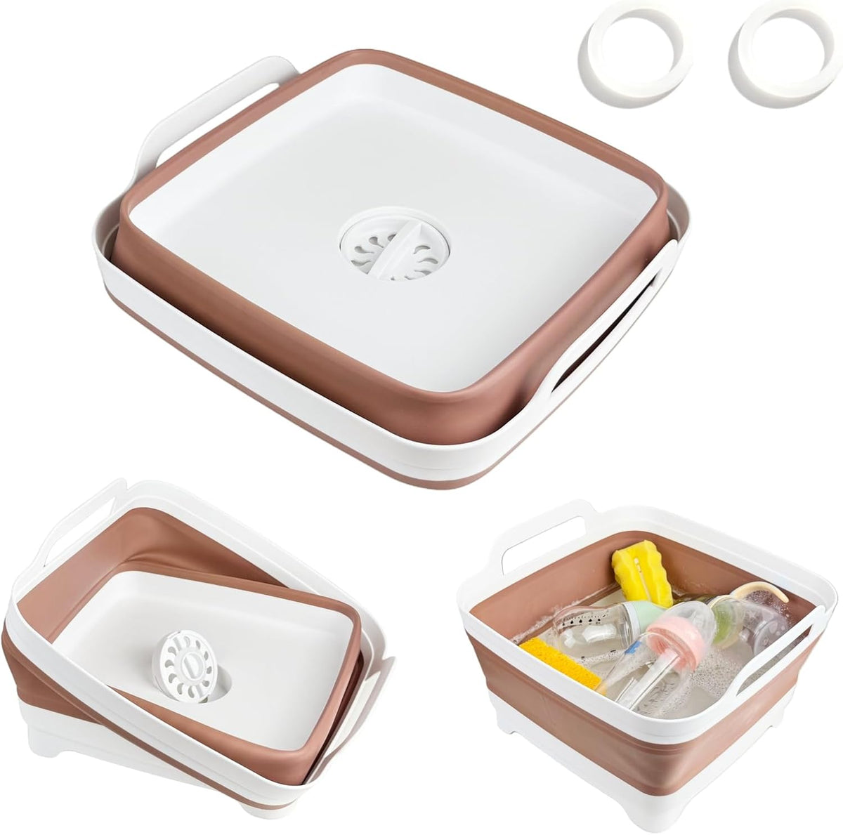 GIMWA 2.4Gal Collapsible Dish Basin with Drain Plug, Baby Bottle Wash Basin