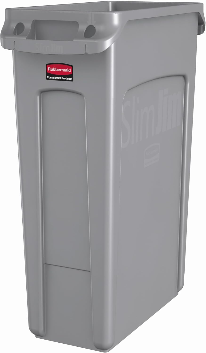 Rubbermaid Commercial Products Slim Jim Plastic Rectangular Trash/Garbage Can With Venting Channels, 23 Gal, Black, for Kitchen/Office/Workspace