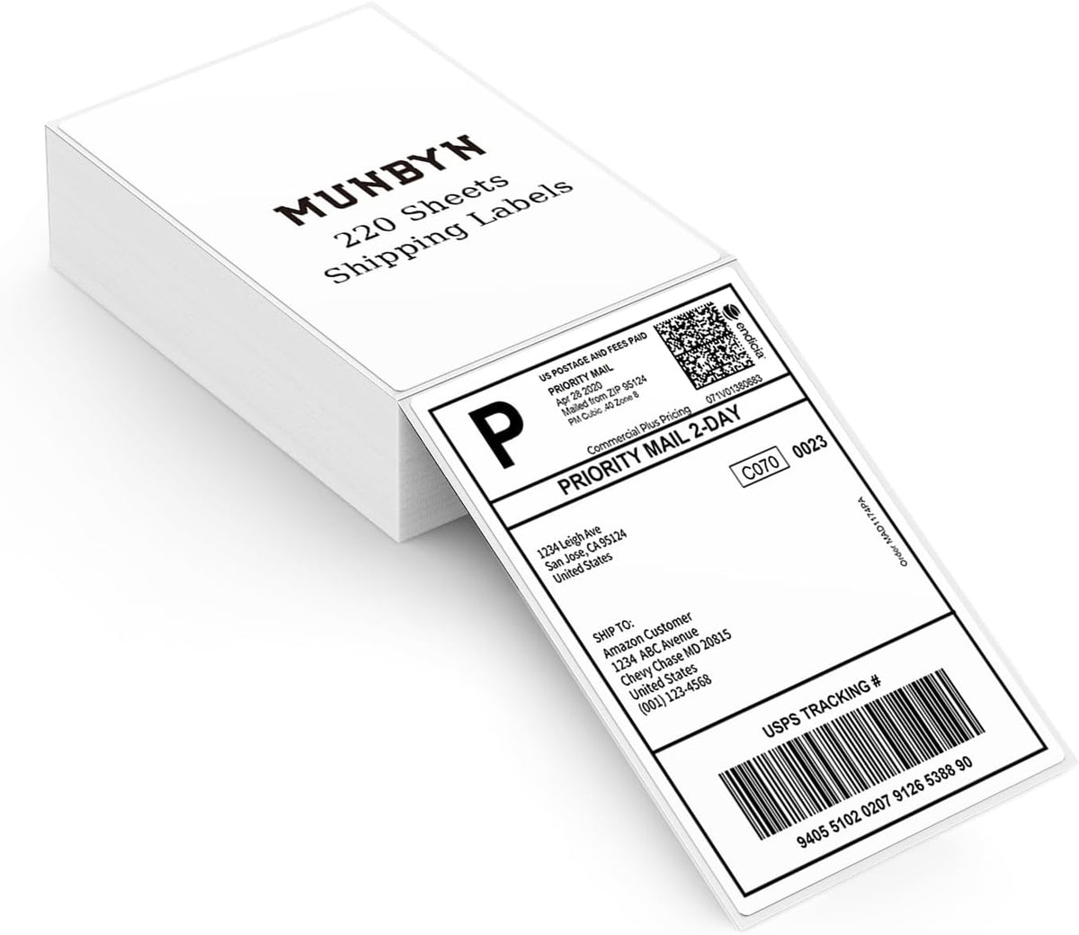 MUNBYN Thermal Direct Shipping Label (Pack of 500 4x6 Per Fanfold Labels) - Commercial Grade