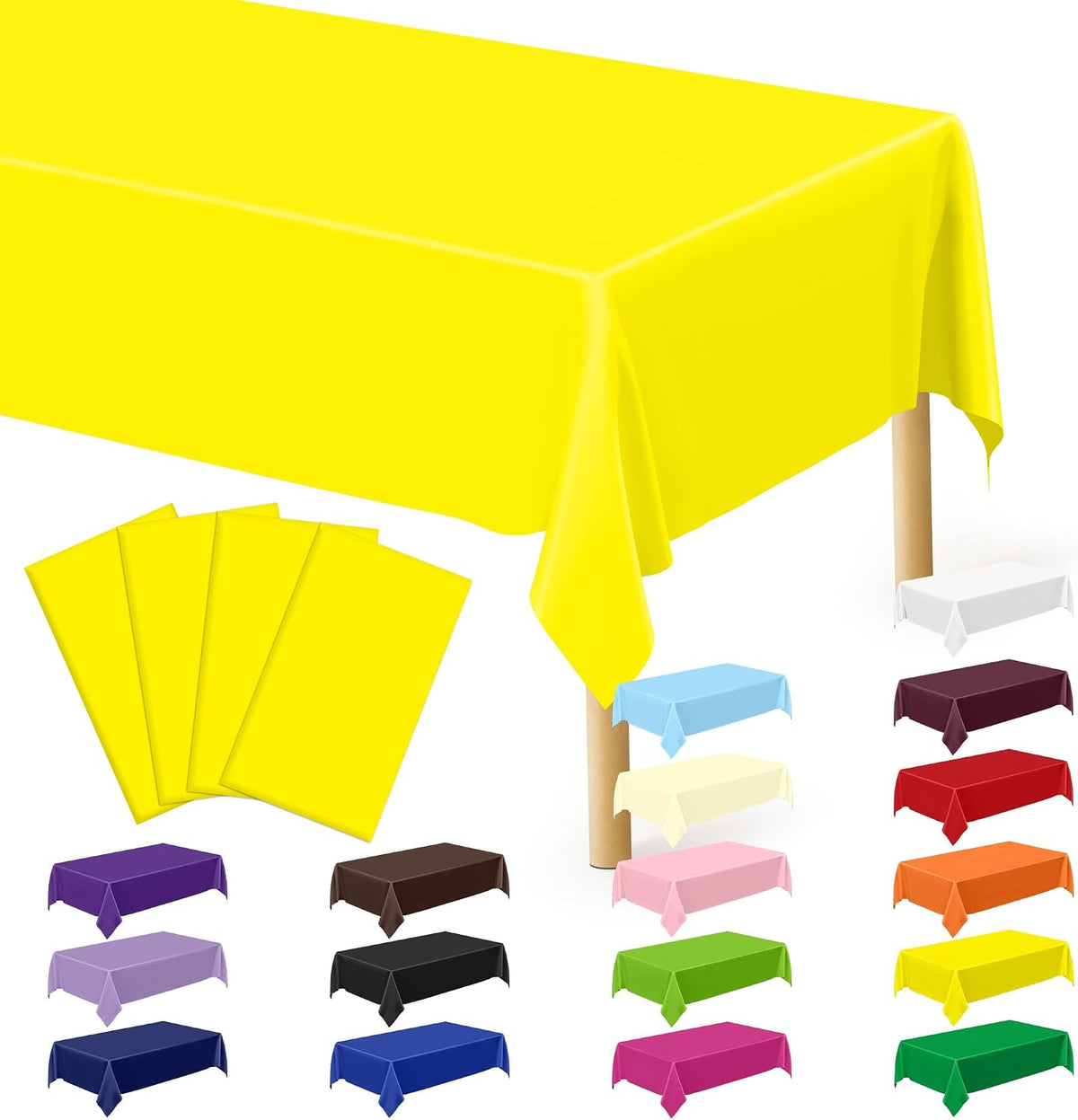 4Pack Black and Gold Tablecloths for Events, 54" x 108" Plastic Table Cloth Disposable for Rectangle Tables, Waterproof Table Cloth Cover for New Years Eve Decorations Holiday Birthday Wedding Dining