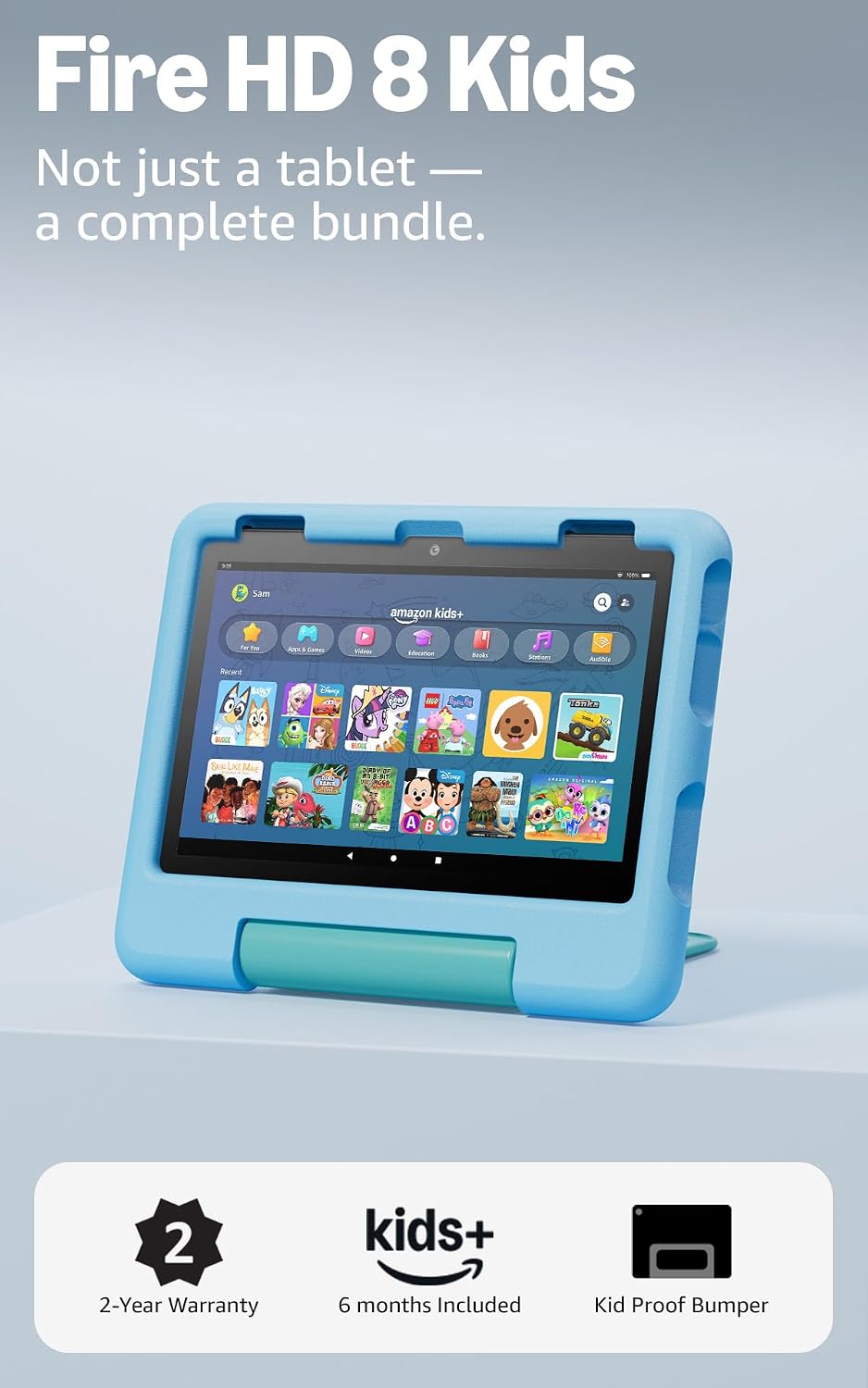 Amazon Fire HD 8 Kids tablet (newest model), ages 3-7. With bright 8" HD screen. Includes ad-free and exclusive content, parental controls and 13-hr battery, 32GB, Blue