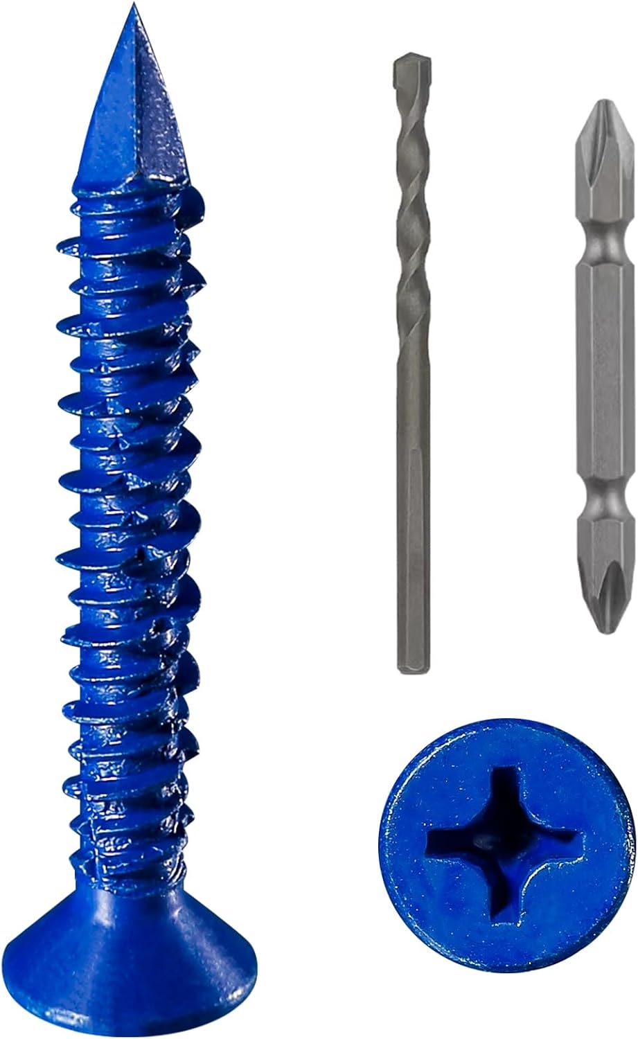Wensilon(105 PCS) 3/16" Concrete Screw Anchor Kit Blue/Black/White Flat Head for Anchoring to Masonry, Block or Brick Stucco