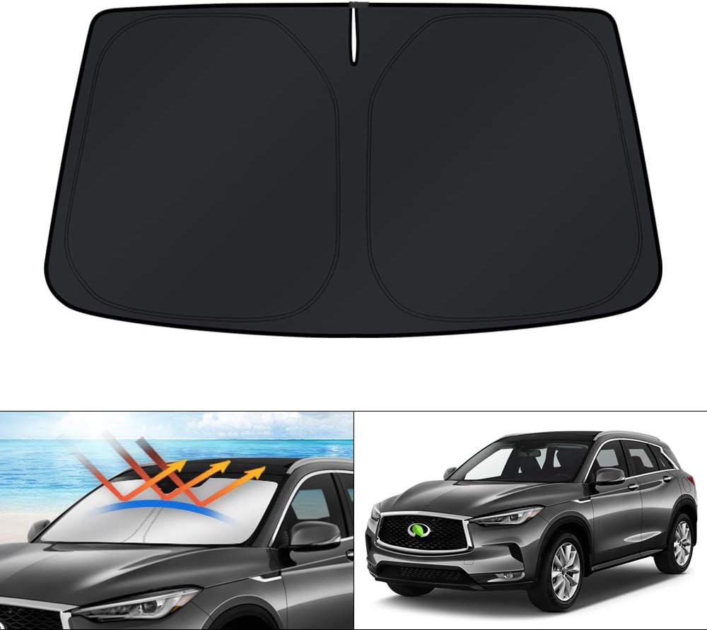 KUST Windshield Sun Shade for 2017-2026 Tesla Model Y/Model 3 Sunshade Accessories (Fit 2025-2026 Model Y Juniper / 2024 Model 3 Highland) Upgraded Foldable Sunshade, Blocks UV Rays Keep Car Cool