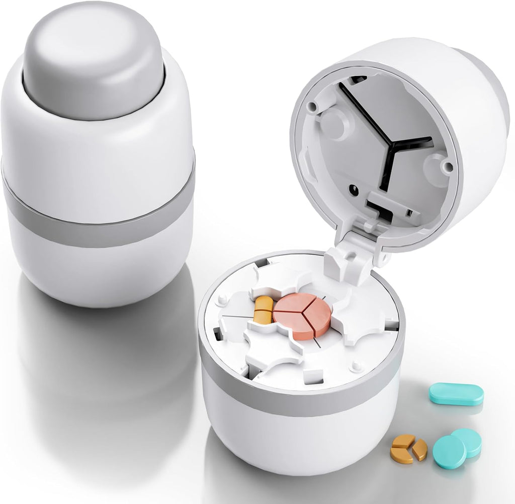 Pill Cutter 1/4 - Pill Splitter with Stainless Steel Blade for Cutting Small Pills or Large Pills in one Fourth, Suitable for Cuting Vitamins, Tablets (1-4 Blue)