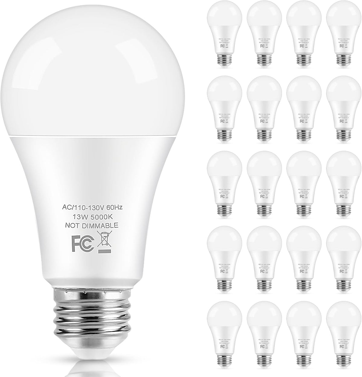LED Light Bulbs, 100 Watt Equivalent A19, 13W 5000K Daylight White 1500 Lumens Non-Dimmable Bright E26 Edison Medium Screw Bulbs for Home Bedroom Kitchen Living Room Office Lamp, 4-Pack
