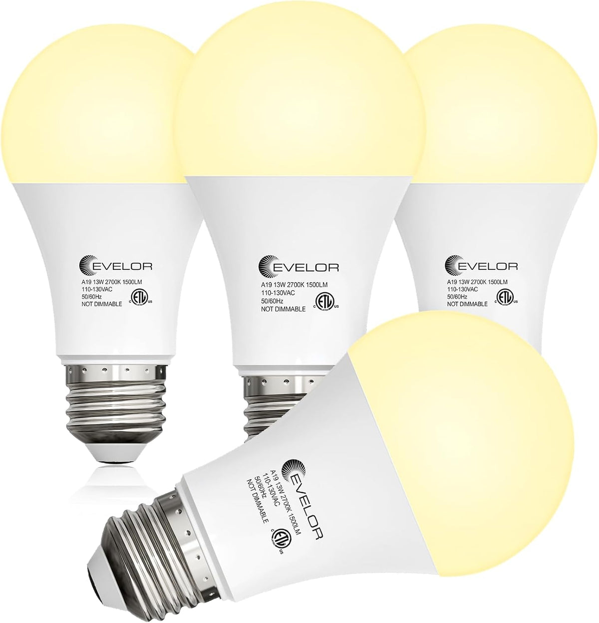 evelor 6-Packs A19 LED Light Bulbs,100 Watt Equivalent Daylight 5000K Bright Bulbs Efficient 13W,1500 Lumens E26 Base, Non-Dimmable, 15000-Hour Lifespan for Bedroom, Living Room, Office