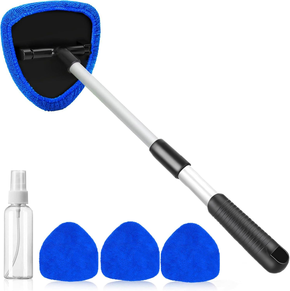desin Windshield Cleaning Tool, Car Window Cleaner Windshield Cleaner with 4 Reusable and Washable Microfiber Pads and Extendable Handle Auto Inside Glass Wiper Kit